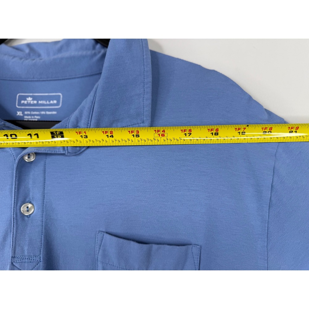 Peter Millar Mens XL Pocket Polo Shirt Blue Cotton Spandex Stretch Golf - Picture 4 of 10